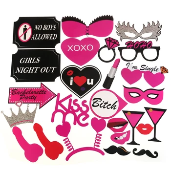 

TINKSKY 25pcs Bachelorette Party Photo Booth Props Kit Hen Party Fun Accessories with Mustache / Lipsticks / Glasses / Red Lips