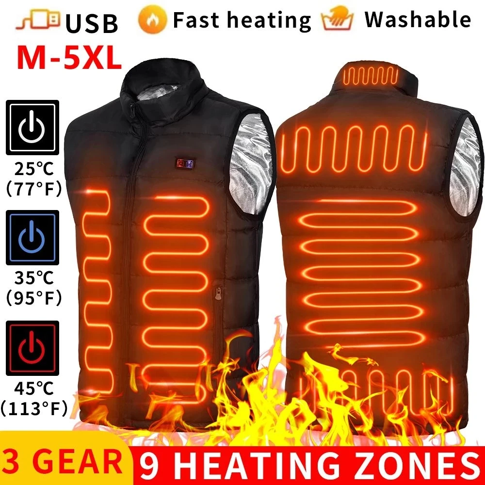 Women Heating vest Autumn and winter Cotton Vest USB Infrared Electric Heating Vest Women Flexible Thermal Winter Warm Jacket black down jacket