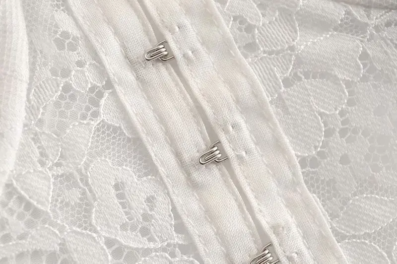 Romantic Semi-sheer White Lace Square Neck Long Sleeve Blouse Top