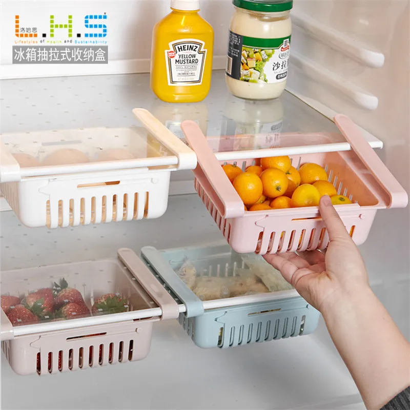 

Adjustable Stretchable Refrigerator Box Eco friendly Kitchen Accessories Food Container Refrigerator Storage Box Pull-out Drawer