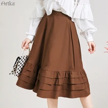 ##Special Price ARTKA 2019 New Autumn Women Skirt 100% Cotton Solid Color Elegant Ruffled Skirt High Waist Casual Skirt For Women QA15298Q ##Special Price ARTKA 2019 New Autumn Women Skirt 100% Cotton Solid Color Elegant Ruffled Skirt High Waist Casual Skirt For Women QA15298Q