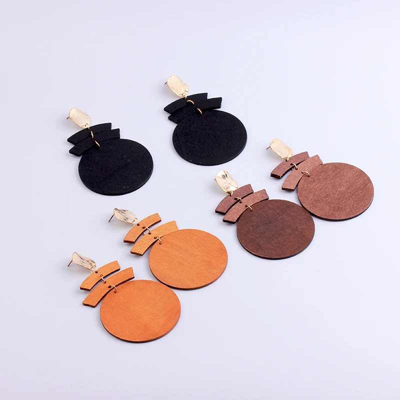 YAMEGA этнические геометрические большие деревянные серьги для женщин золотые