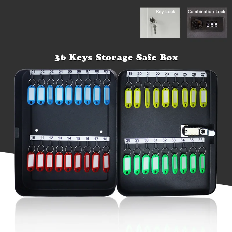 New 36 Keys Safe Storage Cabinet Combination/Key Lock Spare Car Key Metal Organizer Box For Office Factory School Hospital Hotel