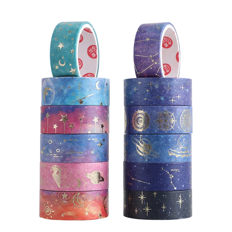 12pcs Starry Night Washi Tape Set 15mm*2m Galaxy Constellation Moon Star Adhesive Masking Tapes Home Stickers Decoration A6033 3