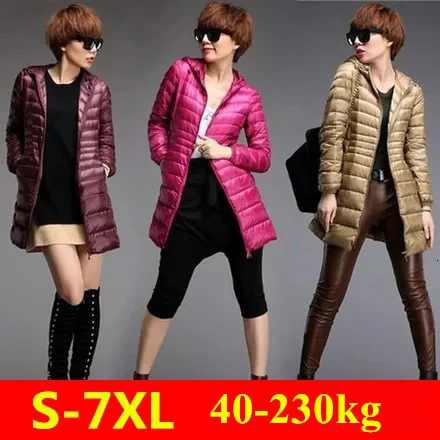 

Women Ultra Light Long Down Coats Hooded Lady Winter Warm Jackets Portable Down Greatcoat Parkas Chaqueta Mujer Plus Size S-7XL