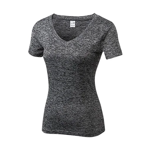 Женские быстросохнущие футболки для йоги с длинным рукавом для бодибилдинга, тренажерного зала, компрессионные колготки для занятий спортом, фитнесом, женские футболки с v-образным вырезом, 8 цветов - Цвет: Темно-серый