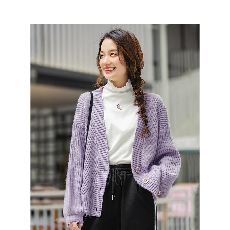 INMAN зимний Одноцветный вязаный женский кардиган с v-образным вырезом и рукавом