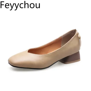 

Women Pumps Shoes Low Heel Square Toe Sexy New Fashion Square Heel 2019 Spring Autumn Slip-on Party Wedding Shoes Black Brown