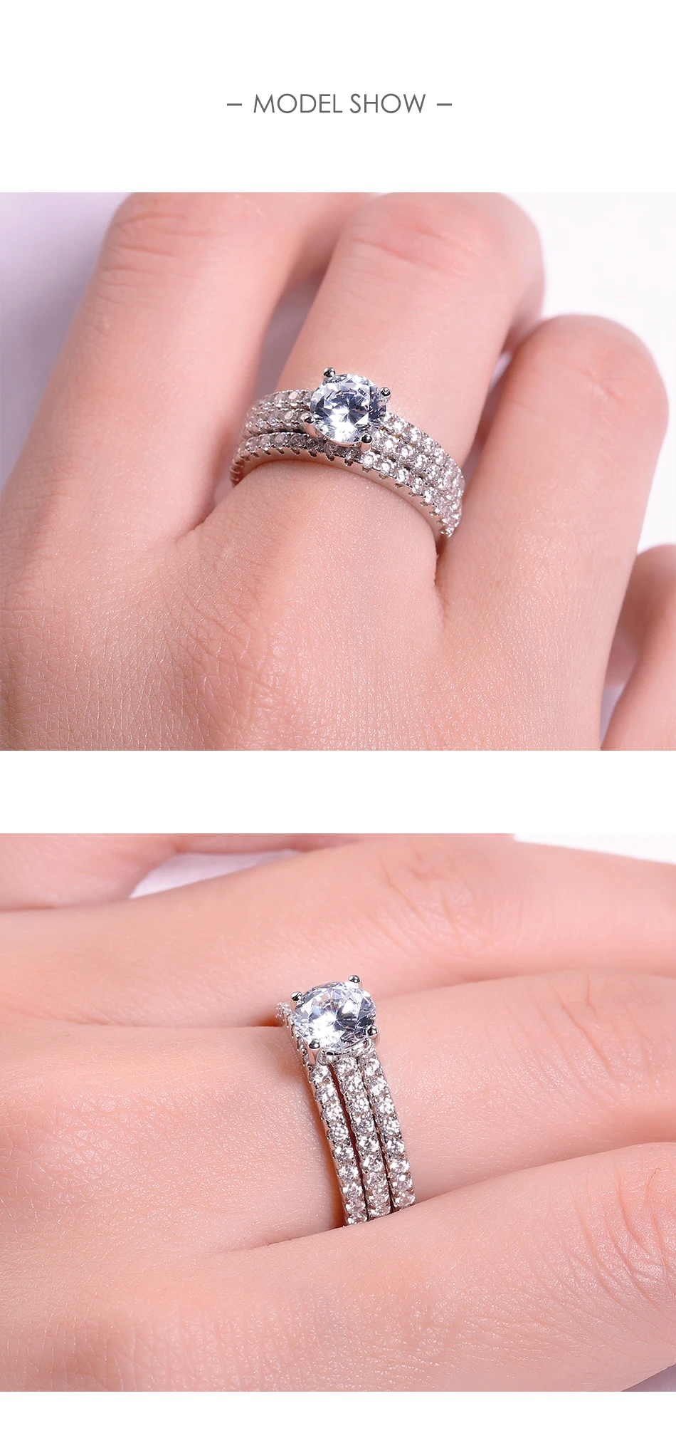 GEM'S балетные 925 пробы серебро 1.0Ct 6,5 мм EF Цвет Круглый Муассанит 3 группы Solitaire набор обручальное кольцо для женщин ювелирные изделия