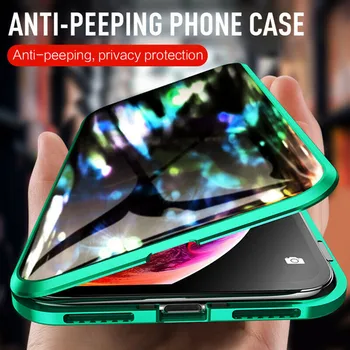 

Newest Anti-Spy Magnetic Bumper Metal Phone Case Luxury Glass Cover For iphone 11 11pro 11pro max