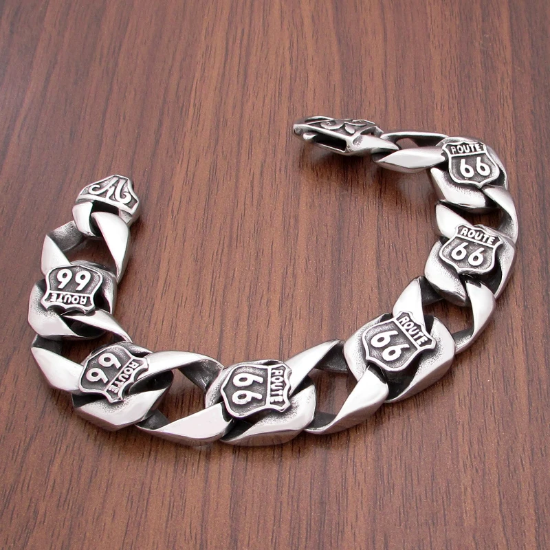 Браслет в стиле панк 316L из нержавеющей стали Route 66, браслет с надписью «Mother Road USA Highway Motor Biker Route», ювелирные изделия