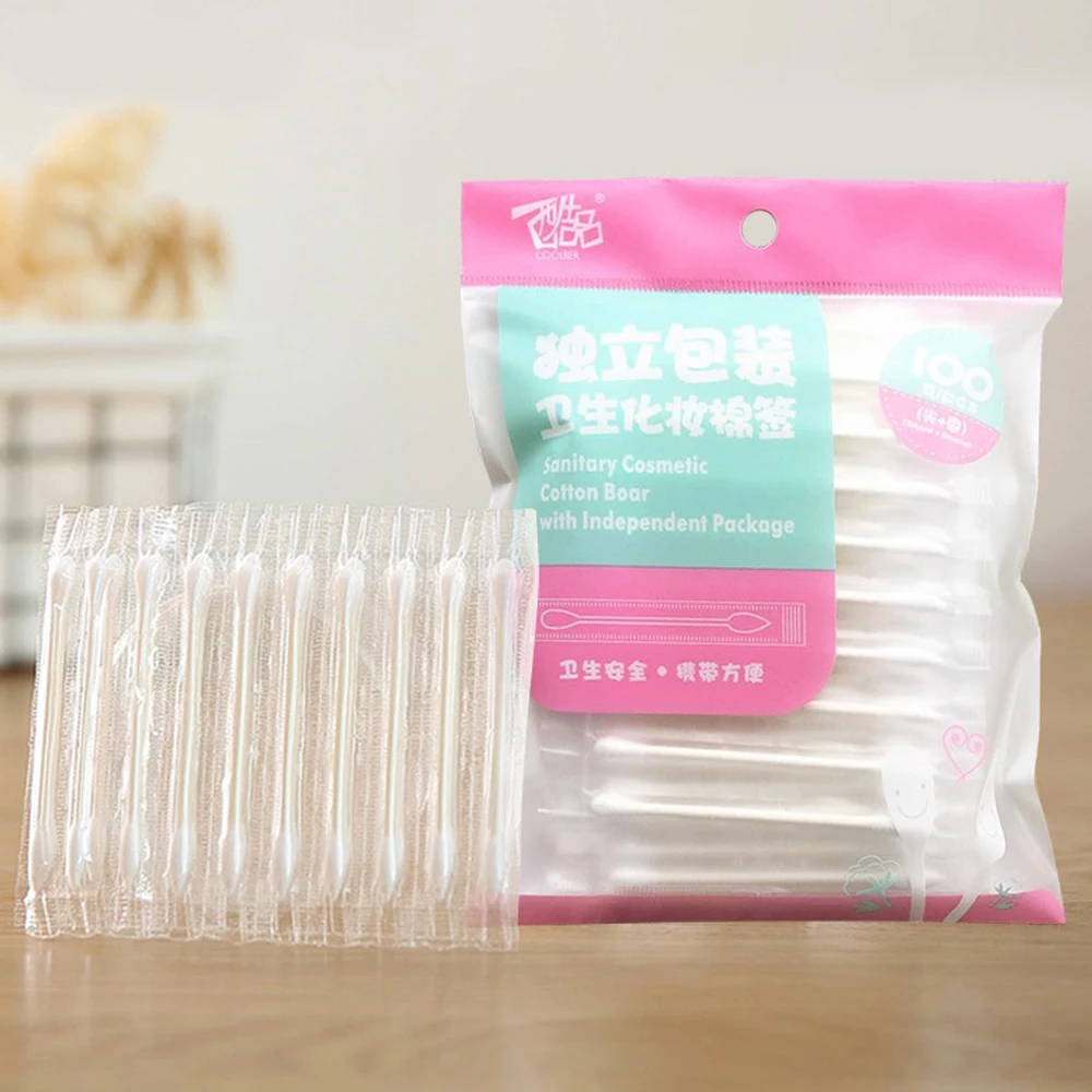 100 шт. одноразовые ватные тампоны палочки для чистки носа макияжа с