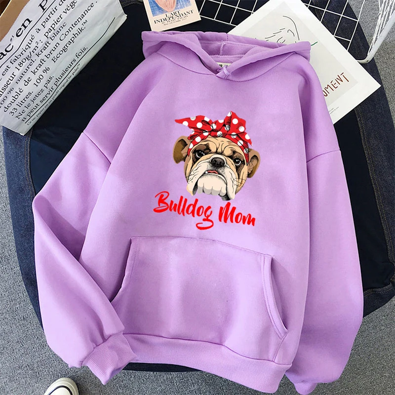 

Autumn Winter Coats Bulldog Mom Kawaii Sweet Hooded Women Harajuku Funny Casual Hoodies Ladies Fleece Pullover Female Sweatshirt