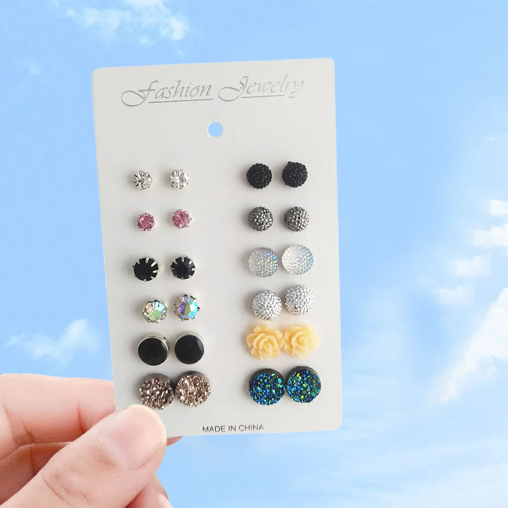 12 Pairs Of Travel Set Stud Earrings Temperament Korean Trendy Prom Hoop Rhinestone Circle Jewelry Pendant | Украшения и