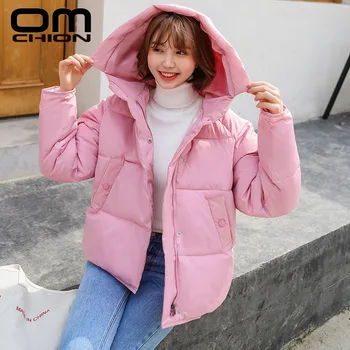 

OMCHION 2019 Autumn Winter Parkas Women Thicken Short Cotton Coat Jacket Boyfriend Hooded Womens Coat Chaqueta Mujer LMJ75