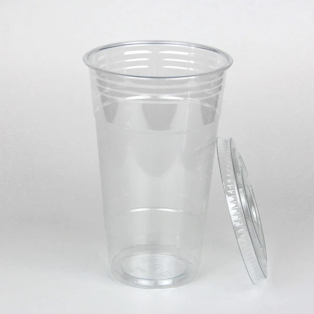 Clear Plastic Cups with Flat Slotted Lids for Iced Cold Drinks 24oz, Disposable, Extra Large Size [100 Pack]