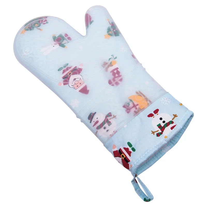 A2 Christmas Silicone Oven Mitt Clear Shell With Christmas Printing Cotton Lining Heat Resistant Kitchen Oven Gloves Pot Holders - Цвет: A2