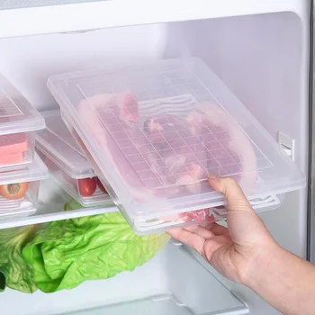 

1/2/3pcs Kitchen Refriger Draining Preservation Box Transparent Plastic Food Container JS23