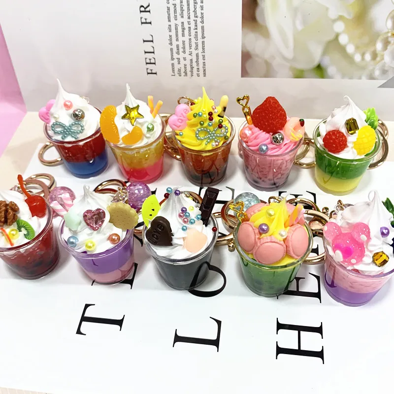 

PVC Cute Cartoon Simulation Food Ice Cream Keychain Cake Key Ring for Girl Backpack Car Key Girl's Favorite Birthday Gift