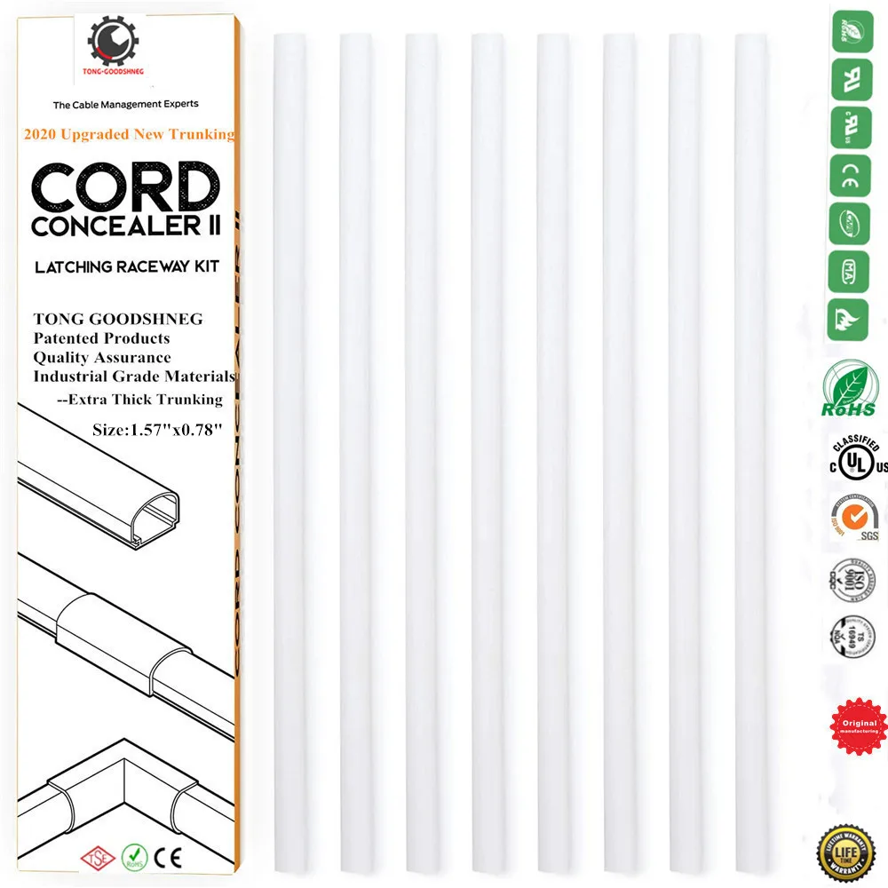 

New Trunking 1.57"x0.78"Cord Cover Cable Raceway Cable Concealer Cord Management Kit Wire Cord Hider Cable Concealer Channel