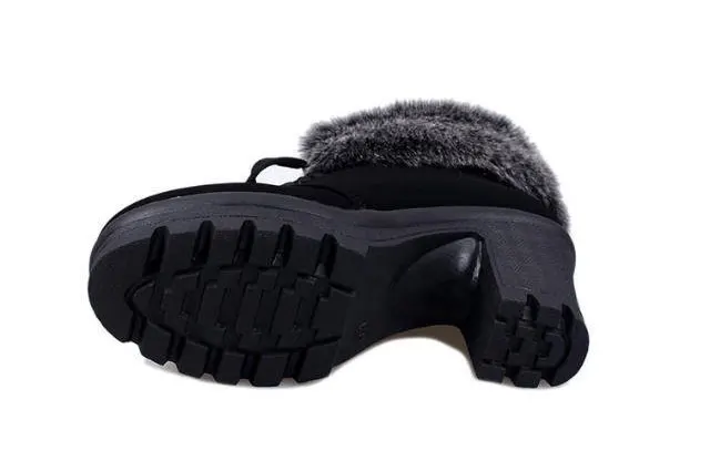 Ботильоны Женская обувь г. Зимняя обувь на квадратном каблуке женские зимние ботинки на шнуровке женская обувь теплые плюшевые женские зимние ботинки