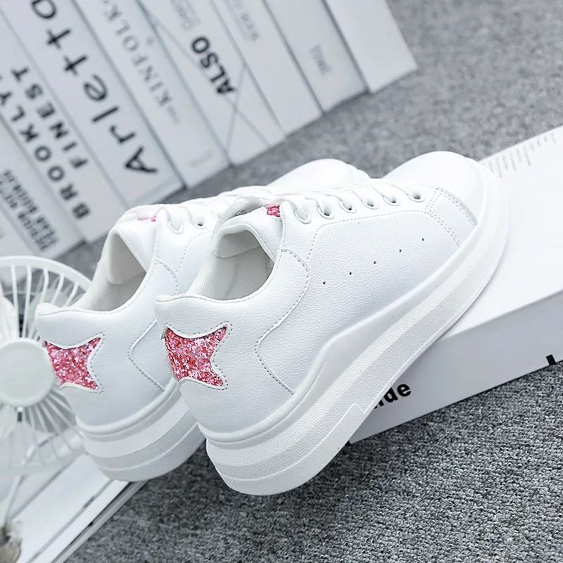 

White Shoes Women's 2019 Women's Fashion Spring Shoes Korean-style New Style Lace up Front Breathable Versatile round Head Singl