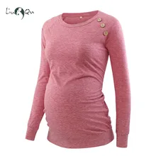 Повседневная одежда для беременных с длинными рукавами и круглым вырезом, свободная кнопка, Футболка для беременных, рубашка блузка Топы, классическая одежда для беременных
