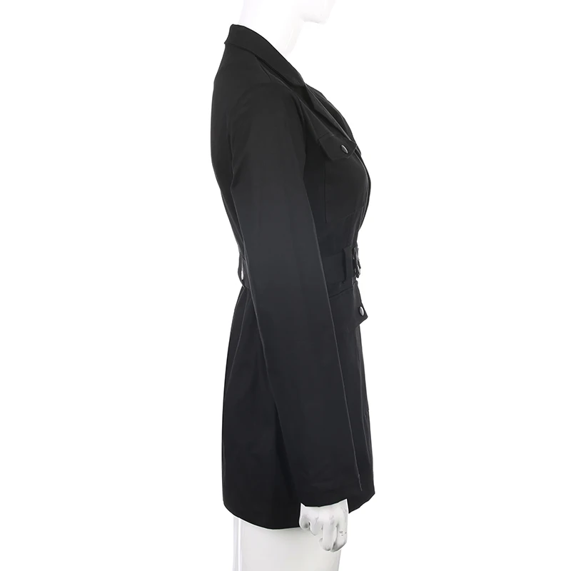 HIGAREDA Black Casual Blazer Women With Sashes Long Sleeve Ladies Blazer Buttons Cotton Female Jacket High Street Coat Spring