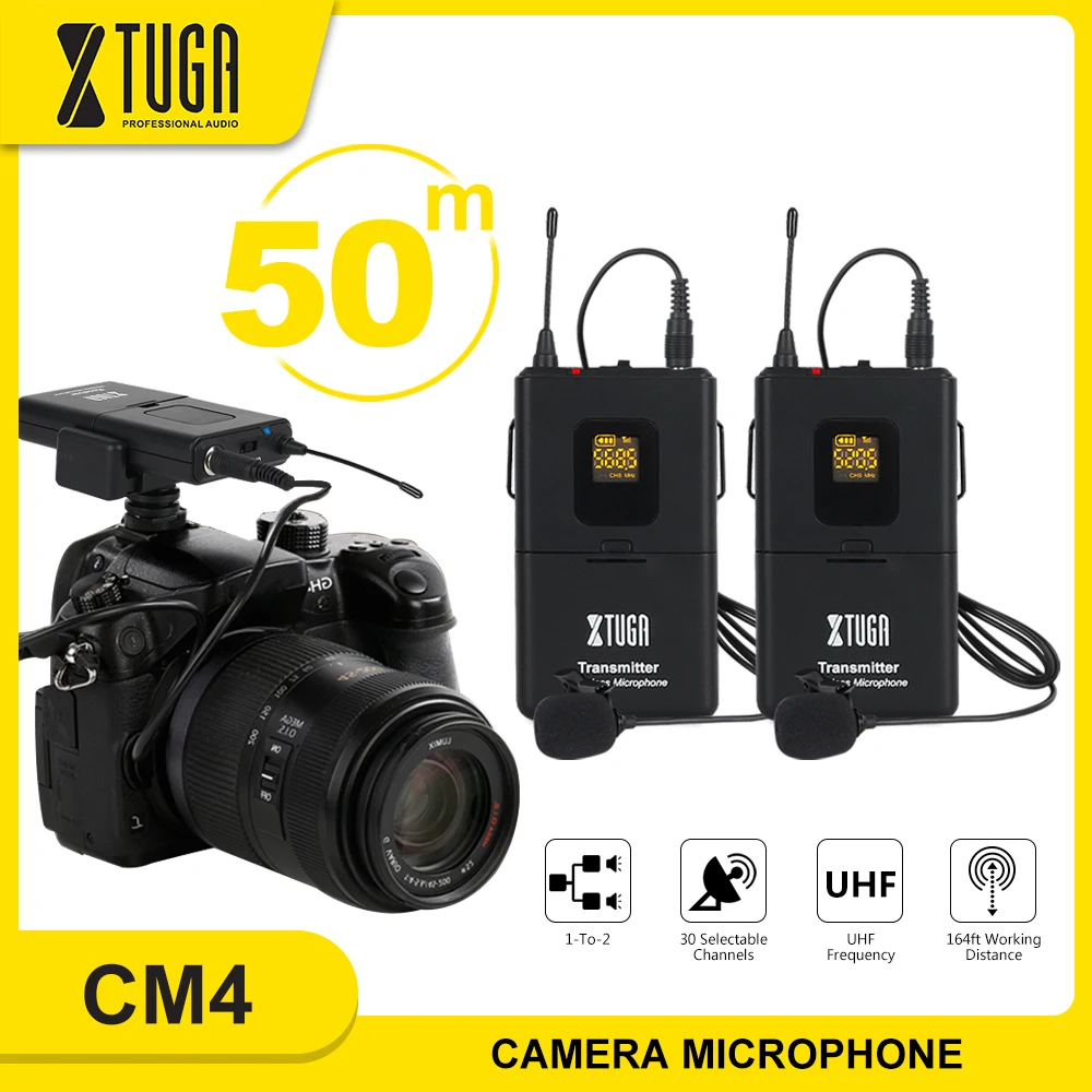 XTUGA Professional Camera Microphone UHF Wireless Lavalier Microphone UHF lapel Mic with 30 Channels for SLR CameraDVCamcorder