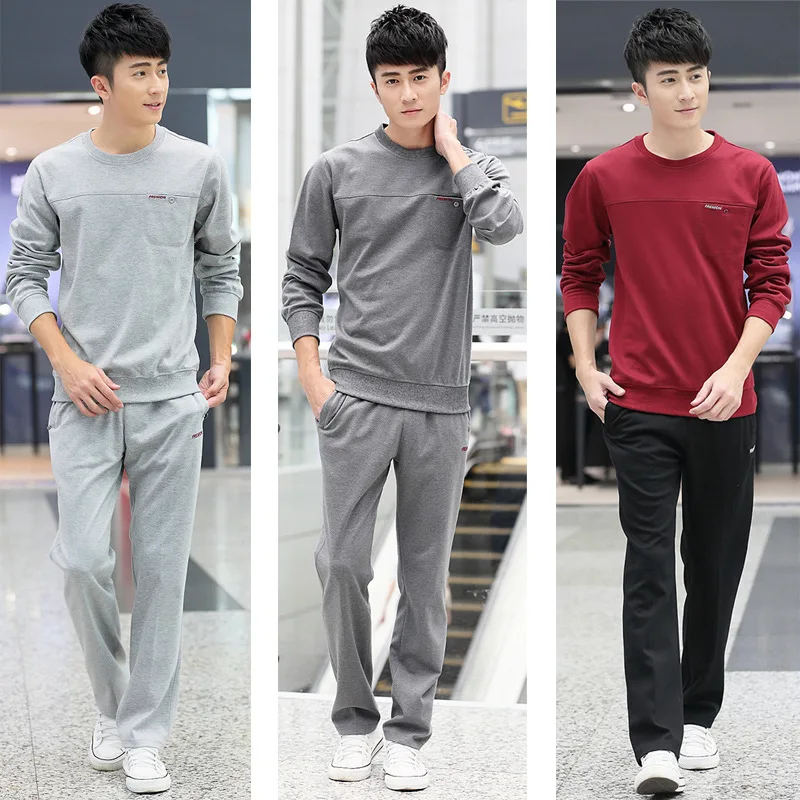 

Spring And Autumn Men's Sportswear Set Long Sleeve Crew Neck Pullover Hoody Trousers Large Size Casual Coat