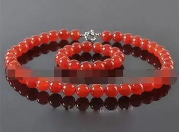 

Fashion 10mm Red Jade Round Gemstone Beads Necklace 18'' Bracelet 7.5'' Set AA