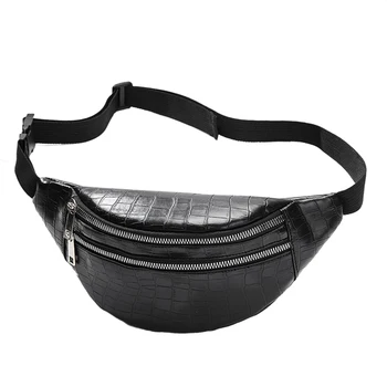 

2021 Fashion Trend Women Waist Bag Crocodile Pattern Double Zippers Waist Bag Solid Color PU Leather Belt Chest Bag Fanny Packs