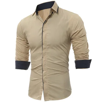 

Spring and summer new classic dark front color contrast binding men's casual slim long sleeve shirt
