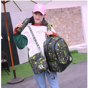 

3pcs/set camouflage backpack Mochila Feminina waterproof children student school bag couples outdoor travel rucksack 16L