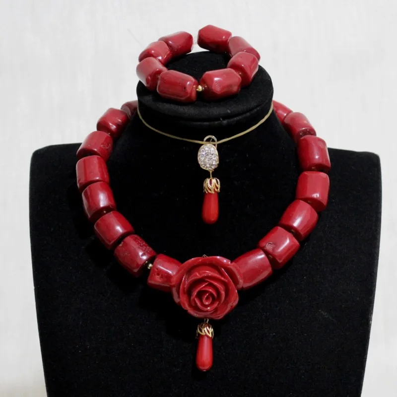 Dudo Fantastic Nigerian Traditional Beads Red Wine 15mm Original Coral Jewelry Set With Flower Choker Wedding | Украшения и
