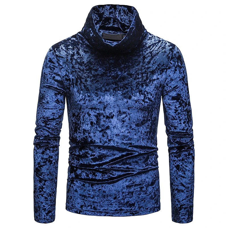 

MJARTORIA Shiny Sliver Diamond Velvet High Collar T-Shirt Men 2019 Brand Turtleneck Smooth Homme Nightclub Stage Party Tops Tee