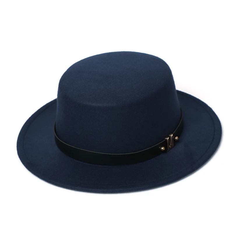 Wo мужская шляпа из войлока черная Имитация шерсти зимняя мужская фетровая шляпа Классическая винтажная котелок женский шерстяной фетровая шляпа осень - Цвет: Navy