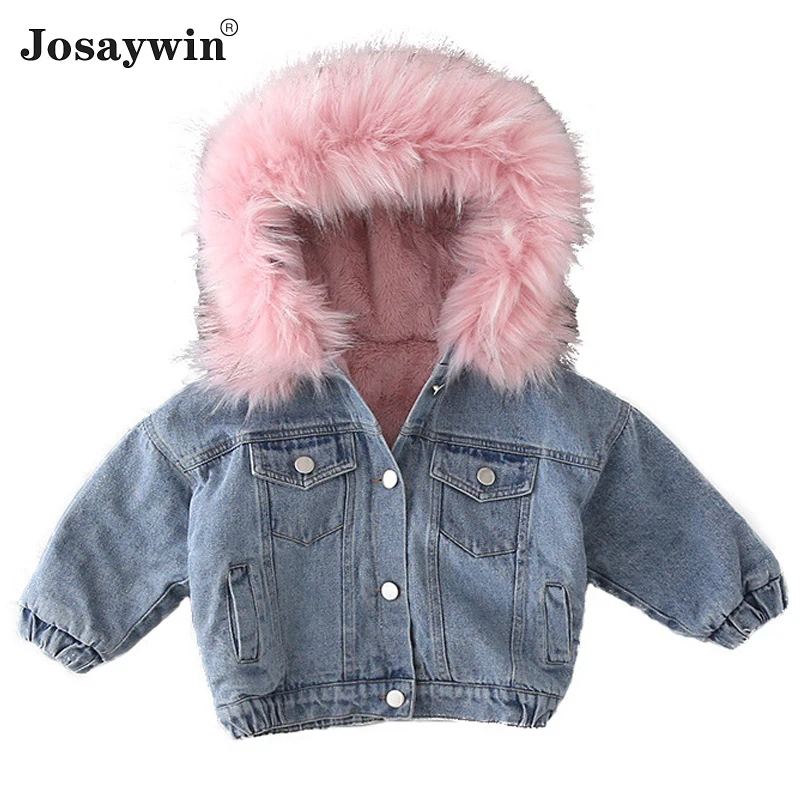 Denim Jacket Fur Hooded Winter Baby Girl Warm Thick Toddler Girl Boys Jeans Jacket Cotton Kids Girl Parka Children Clothes