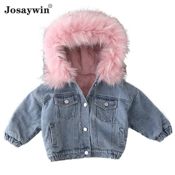 

Denim Jacket Fur Hooded Winter Baby Girl Warm Thick Toddler Girl Boys Jeans Jacket Cotton Kids Girl Parka Children Clothes