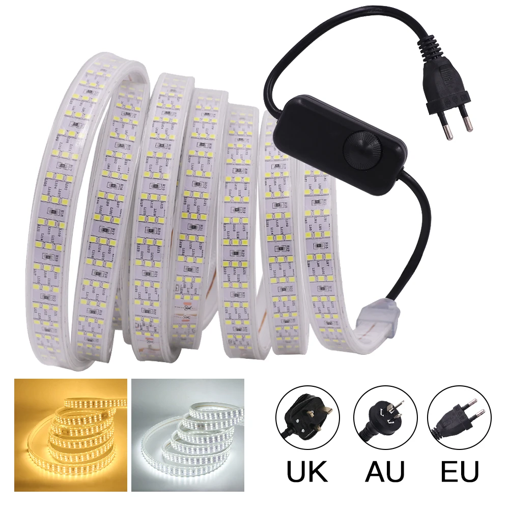 

High Brightness 276Leds/m LED Strip Light with Dimmer 220V SMD 2835 Three Row Flexible LED Ribbon Tape Waterproof LED Rope Decor