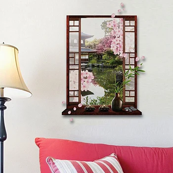 

New 3D Window Sakura Peach Blossom Flower Art Wall Sticker Removable Decal Mural