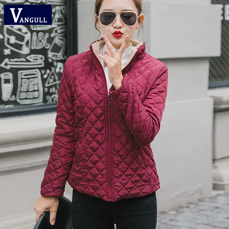

Vangull Winter Fleece Basic Jacket Long Sleeve Solid Female Coat 2019 New Stand Collar Zipper Casual Plus velvet lamb Outerwear