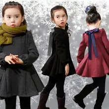 Г. Зимнее платье для маленьких девочек теплые шерстяные милые однотонные платья принцессы с длинными рукавами Vestidos, детская одежда