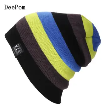 

DeePom Winter Hats For Men Women Beanie Rainbow Striped Knit Cap Bonnet Skullies Beanies Gorro Winter Stocking Hat Male Female