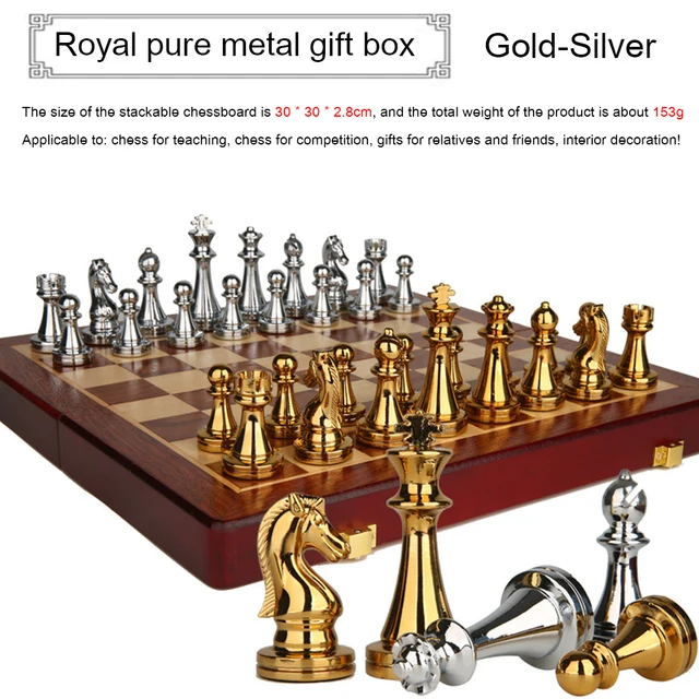 Buy Online Best Quality Medieval Metal Chess Set Luxury Portable Folding Wooden Chess Board Games With Chessboard 32 Chess ​Texture Classic Handmade