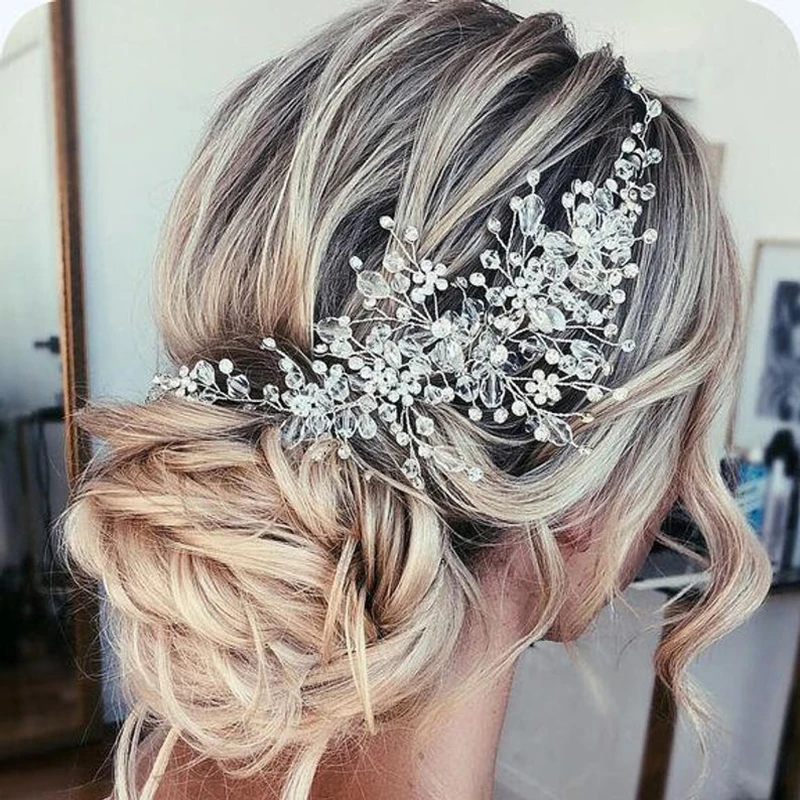 Retro Crystal Rhinestone Wedding Headband Silver Flower Hair Jewelry Bridal Accessories Tiaras