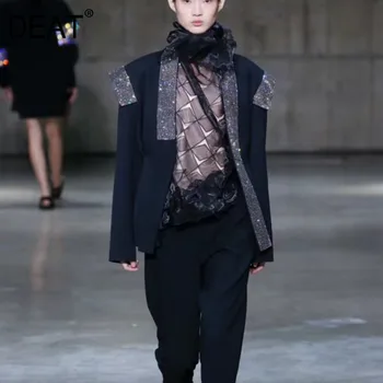 

DEAT 2020 new spring fashion women clothes Loose Notched collar full sleeves cover buttons Diamond Stone blazer female WK073010L