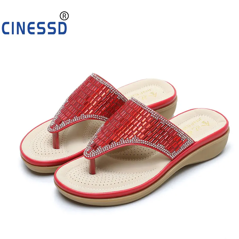 

CINESSD 2020 Size 35-42 Women Platform Wedge Flip Flops Bohemian Rhinestone Sandals Fashion Ladies Beach Summer Soft Slippers
