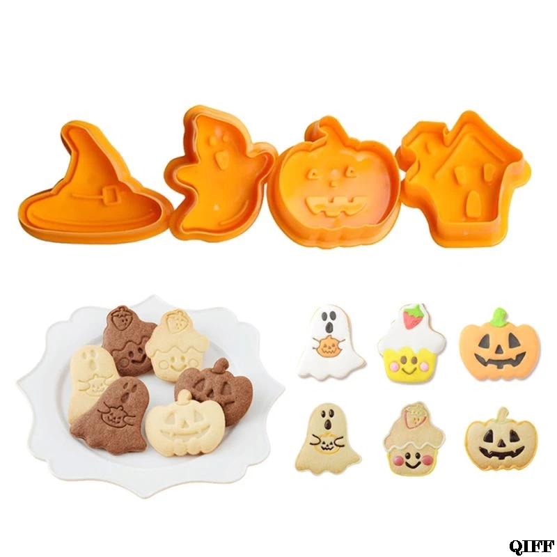 4pcs Halloween Theme Plunger Biscuit Mold Cutter plastic cookie cutter