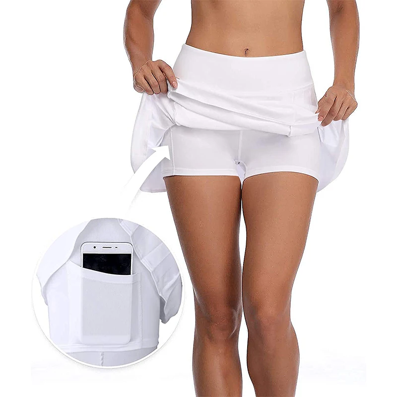 CUGOAO 2in1 White Pleated Skirt Short Woman Elastic High Waist Mini Skirts Sexy Mircro Summer Solid Tennis Skirt